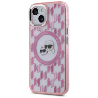 Karl Lagerfeld IML Monogram Karl & Choupette Head MagSafe iPhone 15 Case - Pink