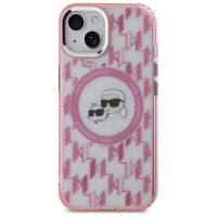 Karl Lagerfeld IML Monogram Karl & Choupette Head MagSafe iPhone 15 Case - Pink