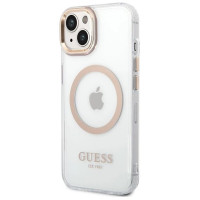 Guess Metal Outline MagSafe Case for iPhone 15 Plus / 14 Plus - Gold