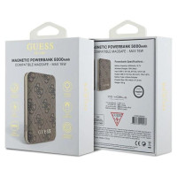 Guess Powerbank inductive 15W GUPB5FP4EMGW 5000mAh brown/brown 4G Leather Metal Logo MagSafe