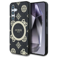 Guess 4G Background Gold Electroplated Peony Pattern MagSafe case for Samsung Galaxy S25 black