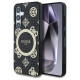 Guess 4G Background Gold Electroplated Peony Pattern MagSafe case for Samsung Galaxy S25 black
