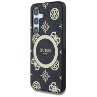 Guess 4G Background Gold Electroplated Peony Pattern MagSafe case for Samsung Galaxy S25 black