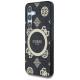 Guess 4G Background Gold Electroplated Peony Pattern MagSafe case for Samsung Galaxy S25 black