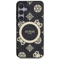 Guess 4G Background Gold Electroplated Peony Pattern MagSafe case for Samsung Galaxy S25 black
