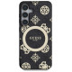 Guess 4G Background Gold Electroplated Peony Pattern MagSafe case for Samsung Galaxy S25 black
