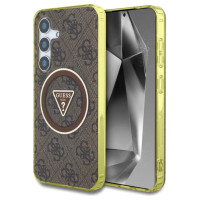 Guess 4G Glitter Triangle Buttons MagSafe Case for Samsung Galaxy S25 Brown