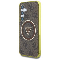 Guess 4G Glitter Triangle Buttons MagSafe Case for Samsung Galaxy S25 Brown