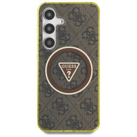 Guess 4G Glitter Triangle Buttons MagSafe Case for Samsung Galaxy S25 Brown
