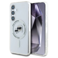 Karl Lagerfeld Case Karl Lagerfeld Button Karl & Choupette Heads Printed Logo MagSafe Samsung Galaxy S25 Plus white