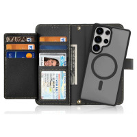 Dux Ducis Lawa Leather Case for Samsung Galaxy S25 Ultra with Detachable Magnetic Wallet - Black