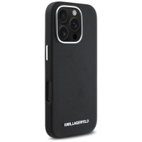 Karl Lagerfeld Saffiano Full Wrapped Elongated Metal Logo MagSafe iPhone 16 Pro Case - Black