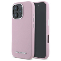 Karl Lagerfeld Saffiano Full Wrapped Elongated Metal Logo MagSafe iPhone 16 Pro Max Case - Pink