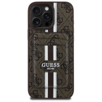 Guess 4G Stripes case with Magsafe wallet for iPhone 16 Pro Max brown