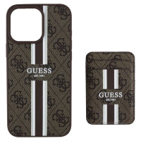 Guess 4G Stripes case with Magsafe wallet for iPhone 16 Pro Max brown