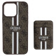 Guess 4G Stripes case with Magsafe wallet for iPhone 16 Pro Max brown
