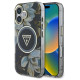 Guess Glitter Flowers Triangle Buttons MagSafe case for iPhone 16 black