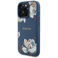 Guess Grained Printed Flower Pattern MagSafe case for iPhone 16 Pro Max blue