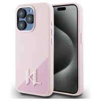 Karl Lagerfeld Silicone Shadow Metal Initial MagSafe Case for iPhone 15 Pro Pink