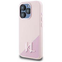 Karl Lagerfeld Silicone Shadow Metal Initial MagSafe Case for iPhone 15 Pro Pink