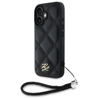 Karl Lagerfeld Quilted Initial Logo & Chain Strap iPhone 16 Case - Black
