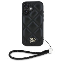 Karl Lagerfeld Quilted Initial Logo & Chain Strap iPhone 16 Case - Black