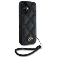 Karl Lagerfeld Quilted Initial Logo & Chain Strap iPhone 16 Case - Black