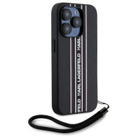 Karl Lagerfeld Saffiano Athleisure Stripes Cord iPhone 15 Pro Case - Pink