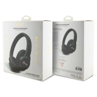 Guess Leather Tone On Tone Script Bluetooth 4G Over-Ear Headphones - Black