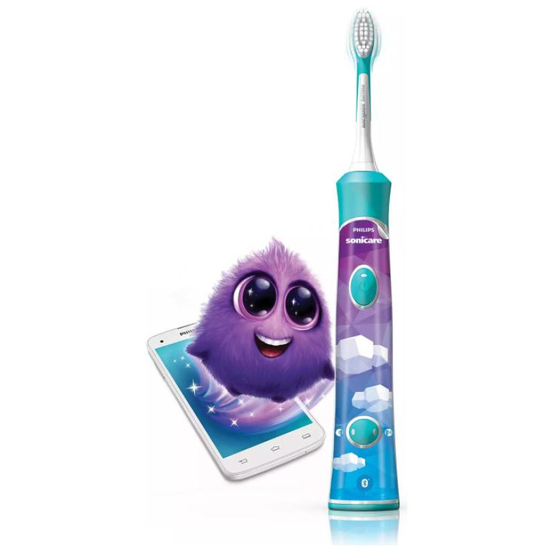 Sonicare zobu birste bērniem 3+ ar bluetooth un 8 maināmiem  dizainiem, zils - HX6322/04