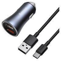 Baseus Golden Contactor Pro fast car charger 2x USB 40 W Quick Charge SCP FCP AFC + USB cable - USB Type C gray (TZCCJD-A0G)