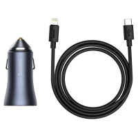 Baseus Golden Contactor Pro fast car charger USB Type C / USB 40 W Power Delivery 3.0 Quick Charge 4+ SCP FCP AFC + USB Type C cable - Lightning gray (TZCCJD-B0G)