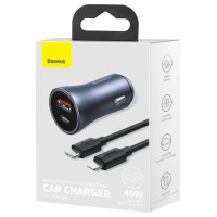 Baseus Golden Contactor Pro fast car charger USB Type C / USB 40 W Power Delivery 3.0 Quick Charge 4+ SCP FCP AFC + USB Type C cable - Lightning gray (TZCCJD-B0G)