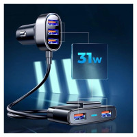 Joyroom fast car charger 5x USB 6.2 A with extension cable black (JR-CL03)