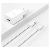 Dudao A4EU USB-A 2.1A wall charger - white + USB-A - micro USB cable