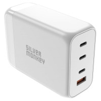 Silver Monkey SMA156 200W GaN charger 3x USB-C PD USB-A QC 3.0 with detachable power cable - white