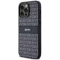Dkny Leather Mono Stripe & Metal Logo case for iPhone 14 Pro - black