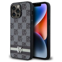 Dkny Leather Checkered Mono Pattern & Printed Stripes Case for iPhone 14 Pro Max - Black