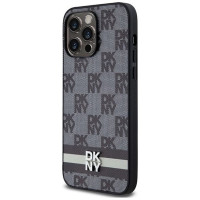 Dkny Leather Checkered Mono Pattern & Printed Stripes Case for iPhone 14 Pro Max - Black