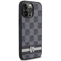 Dkny Leather Checkered Mono Pattern & Printed Stripes Case for iPhone 14 Pro Max - Black