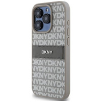 Dkny Leather Mono Stripe & Metal Logo case for iPhone 15 Pro - beige