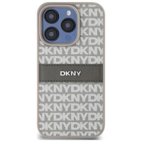 Dkny Leather Mono Stripe & Metal Logo case for iPhone 15 Pro - beige
