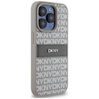 Dkny Leather Mono Stripe & Metal Logo case for iPhone 15 Pro - beige