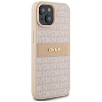 Dkny Leather Mono Stripe & Metal Logo Case for iPhone 15 Plus / 14 Plus - Pink