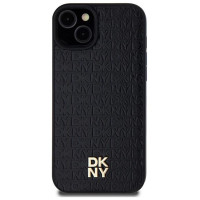 Dkny Leather Pattern Metal Logo MagSafe Case for iPhone 15/14/13 - Black