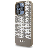 Dkny Leather Printed Pattern Metal Logo MagSafe Case for iPhone 15 Pro Max - Brown