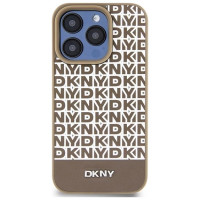 Dkny Leather Printed Pattern Metal Logo MagSafe Case for iPhone 15 Pro Max - Brown