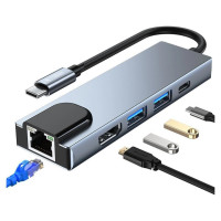 Tech-Protect HUB Tech-Protect V3 5in1 USB-C - USB-A 3.0 / USB-A 2.0 / USB-C / HDMI / RJ45 - gray
