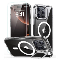 ESR Classic Hybrid Kickstand Halolock MagSafe Case Set with Stand + Tempered Glass for iPhone 16 Pro - Clear