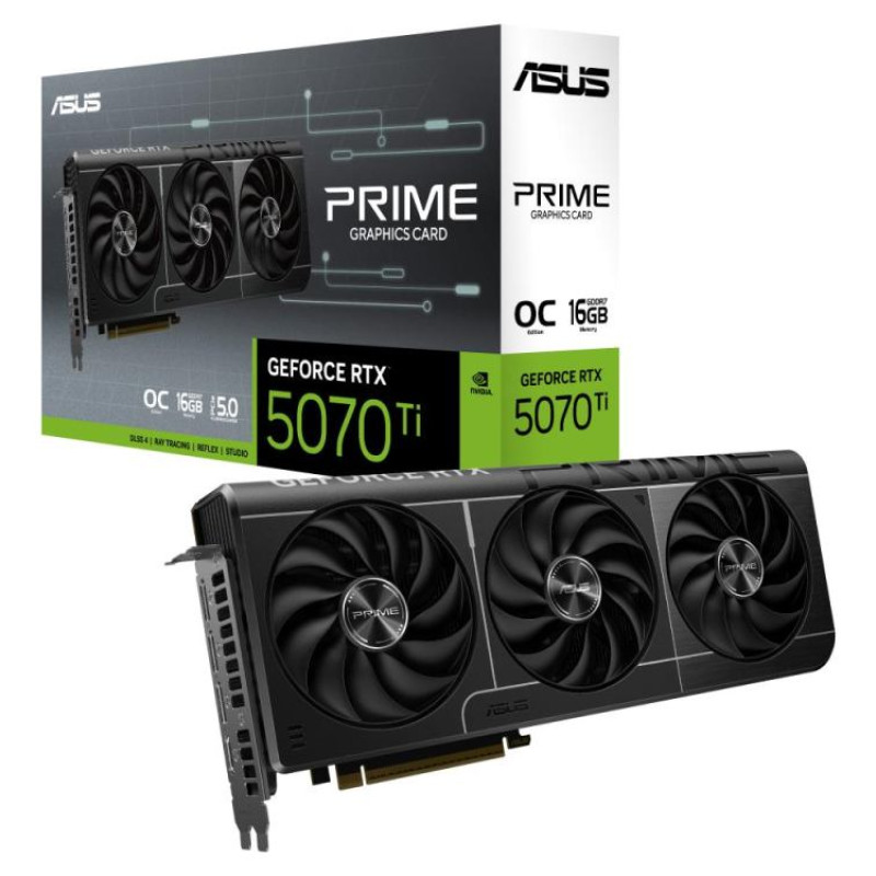Asus Graphics Card|ASUS|NVIDIA GeForce RTX 5070 Ti|16 GB|GDDR7|256 bit|PCIE 5.0 16x|GPU 2527 MHz|Triple slot Fansink|1xHDMI|3xDisplayPort|PRIME-RTX5070TI-O16G
